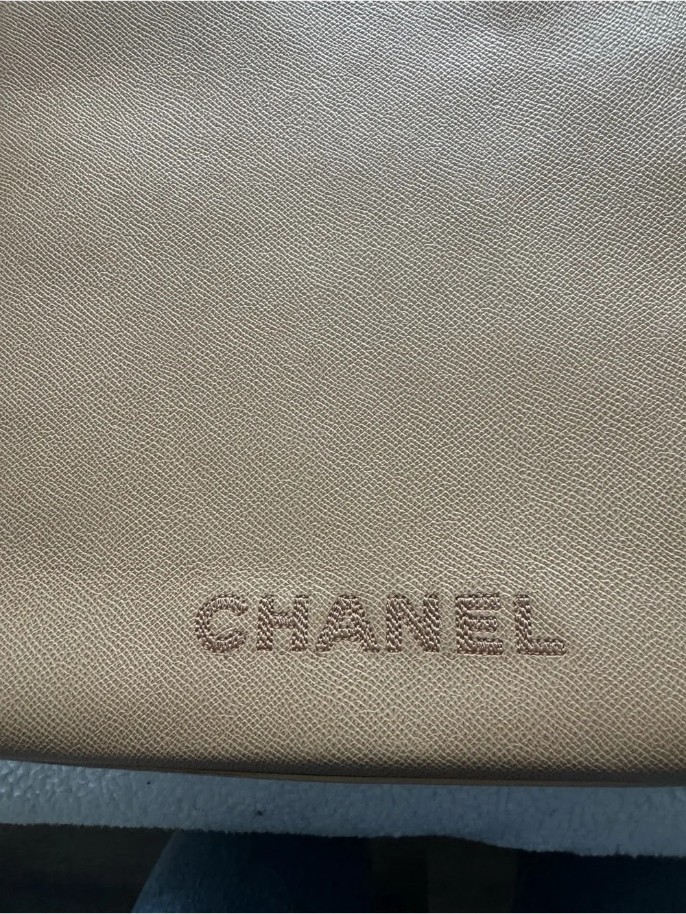 Authentic CHANEL Beige Leather Tote Shoulder Bag